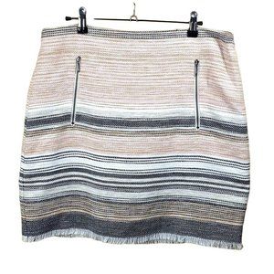 Loft Skirt Mini Length Tweed Stripe Pink Black Lined Size 12
